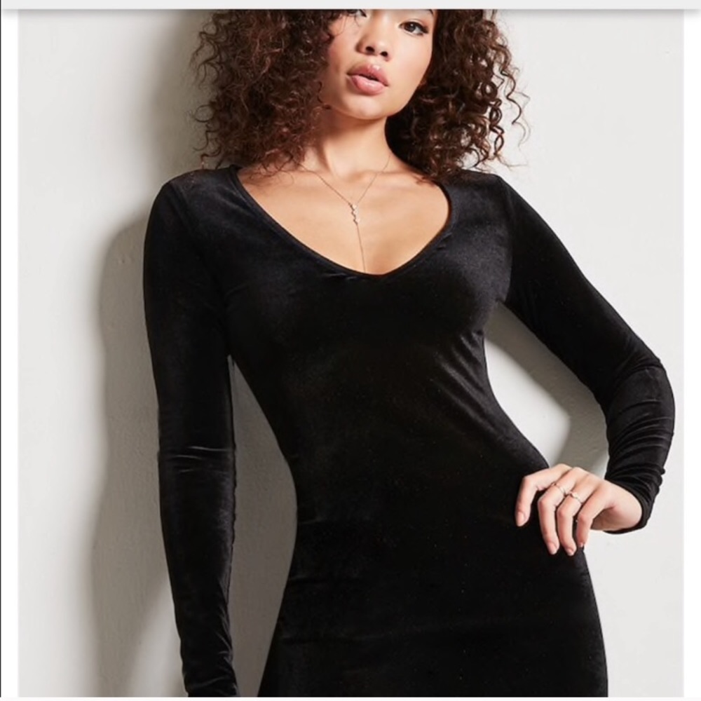 Black🖤 Velvet Bodycon Longsleeve Mini Dress F21